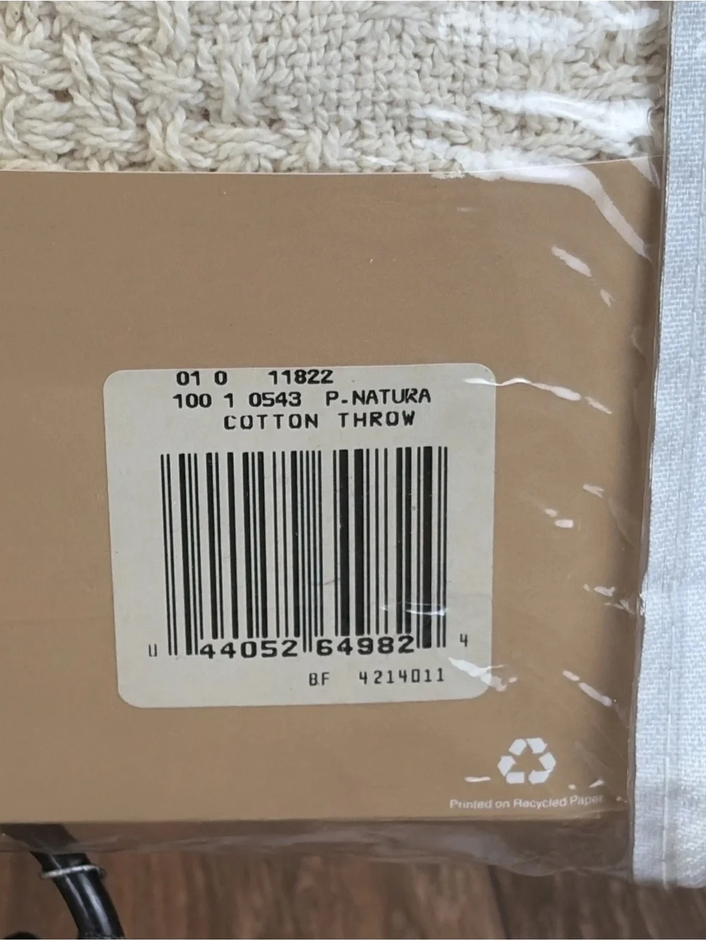 VTG Fieldcrest Lap Blanket Throw Loom Woven Fringed Ends 100% Cotton Cream 50x60